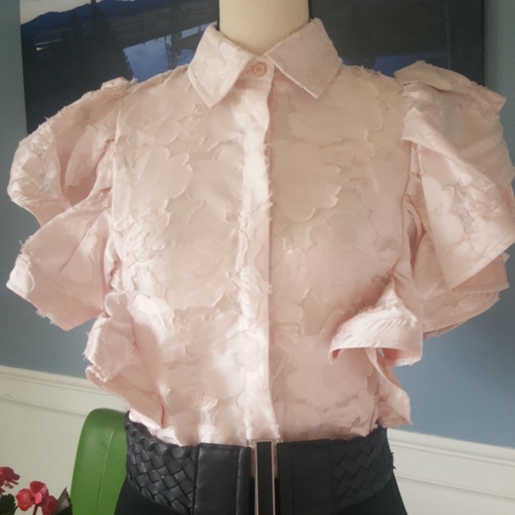 Ark & Co Tops - Embossed Floral Ruffle Sleeve Blouse